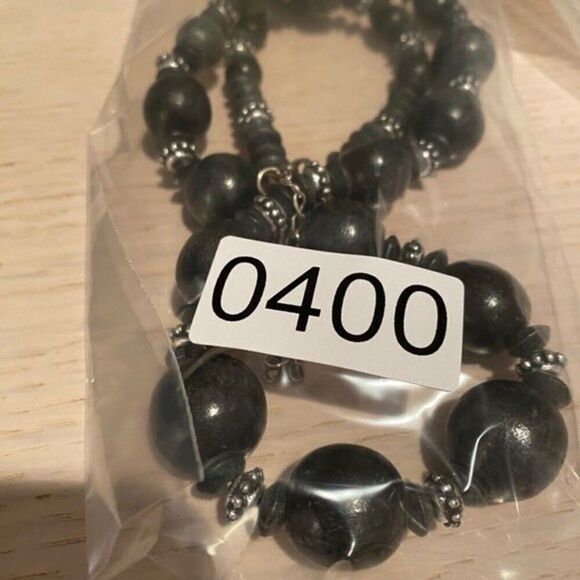 0400 Vintage Fashion Necklace Black Wooden Beads With Rhinestones - Picture 6 of 6